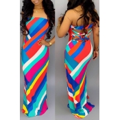 Lovely Casual Striped Multicolor Floor Length Dres
