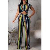 Lovely Work Striped Hollow-out Two-piece Pants Set