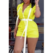 Lovely Casual Zipper Design Yellow One-piece Rompe