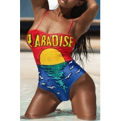 Lovely Printed Patchwork One-piece Swimwear