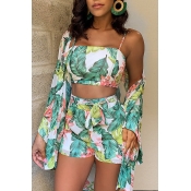 Lovely Work Printed Green Two-piece Shorts Setr(Wi