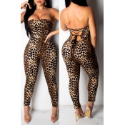 Lovely Sexy Leopard Printed Backless One-piece Jum