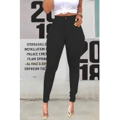 Lovely Casual High Waist Black Pants(With Elastic)
