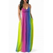 Lovely Casual Tie-dye Floor Length Dress(With Elas