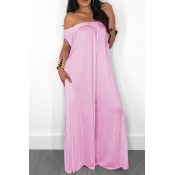 Lovely Casual Off The Shoulder Pink Loose One-piec