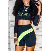 Lovely Leisure Letter Printed Patchwork Two-piece 