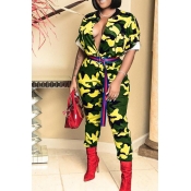 Lovely Casual Camouflage Printed Yellow One-piece 