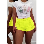 Lovely Casual High Waist Yellow Denim Shorts