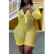 Lovely Sexy Hollow-out Yellow One-pice Romper