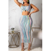 Lovely Casual Backless Printed Two-piece Skirt Set