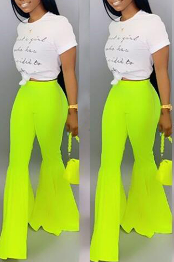 Lovely Stylish High Waist Green Horn-type Pants
