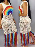 LW Rainbow Stripe Tassel Design Cover-up