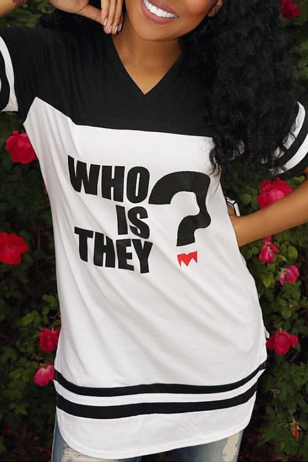 Lovely Casual Letter Printed Patchwork White T-shirt