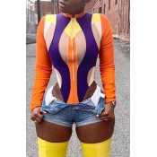 Lovely Casual Patchwork Multicolor Bodysuit