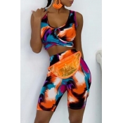 Lovely Casual Tie-dye Printed Two-piece Shorts Set