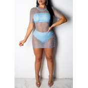 Lovely Sexy See-though Baby Blue Mini Dress