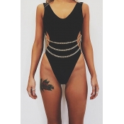 Lovely Hollow-out Black One-piece Swimwear