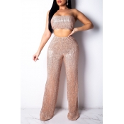 Lovely Sexy Off The Shoulder High Waist Gold Two-p