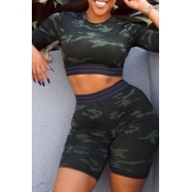 Lovely Leisure O Neck Camouflage Printed Two-piece