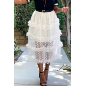 Lovely Chic Dot Printed Patchwork White Mid Calf S