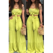 Lovely Casual Knot Design Green Two-piece Pants Se