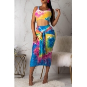 Lovely Casual U Neck Printed Two-piece Skirt Set
