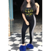 Lovely Casual Off The Shoulder Letter Printed Blac