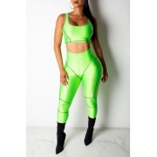 Lovely Casual U Neck Patchwork Green Two-piece Pan