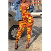 Lovely Casual Camouflage Printed Orange One-piece 