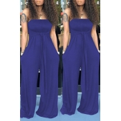 Lovely Casual Off The Shoulder Blue One-piece Jump