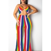 Lovely Sexy Halter Neck Multicolor Striped One-pie