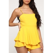 Lovely Chic Flounce Design Yellow One-piece Romper