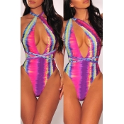 Lovely Printed Hollow-out Rose Red One-piece Swimw