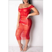 Lovely Sexy See-through Red Gauze Ankle Length A L