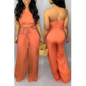 Lovely Sexy Lace-up Backless Jacinth Two-piece Pan