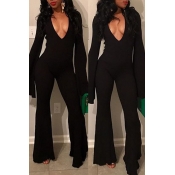 Lovely Sexy Deep V Neck Black One-piece Jumpsuit