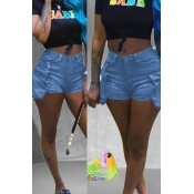 Lovely Chic Pockets Design Baby Blue Shorts