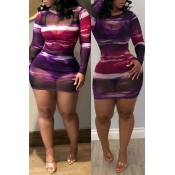 Lovely Casual See-through Purple Mini Dress