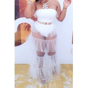 Lovely Sexy Off The Shoulder Gauze Patchwork White