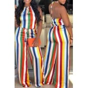 Lovely Sexy Halter Neck Striped Printed Multicolor