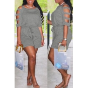 Lovely Casual Hollow-out Grey Loose One-piece Romp