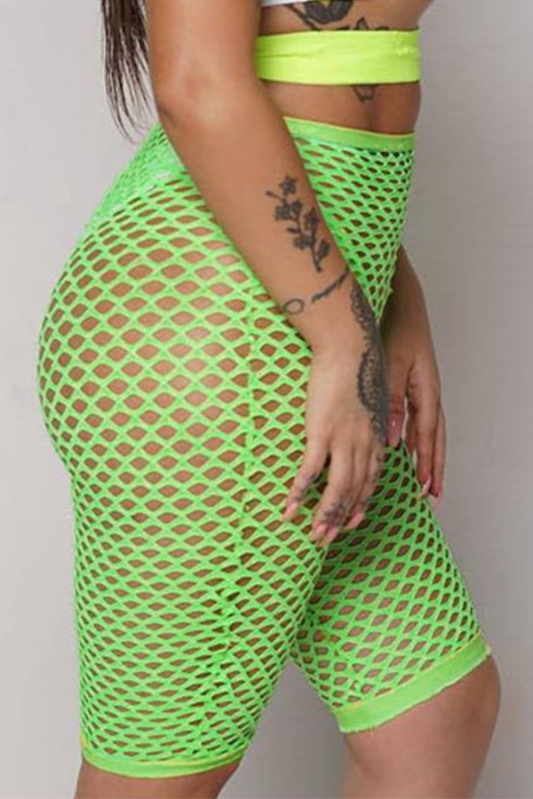 Lovely Sexy High Waist Hollow-out Green Shorts(Without Lining)
