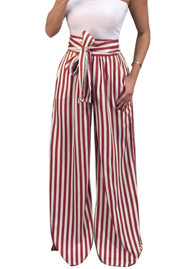 Lovely Stylish High Waist Striped Red Pants