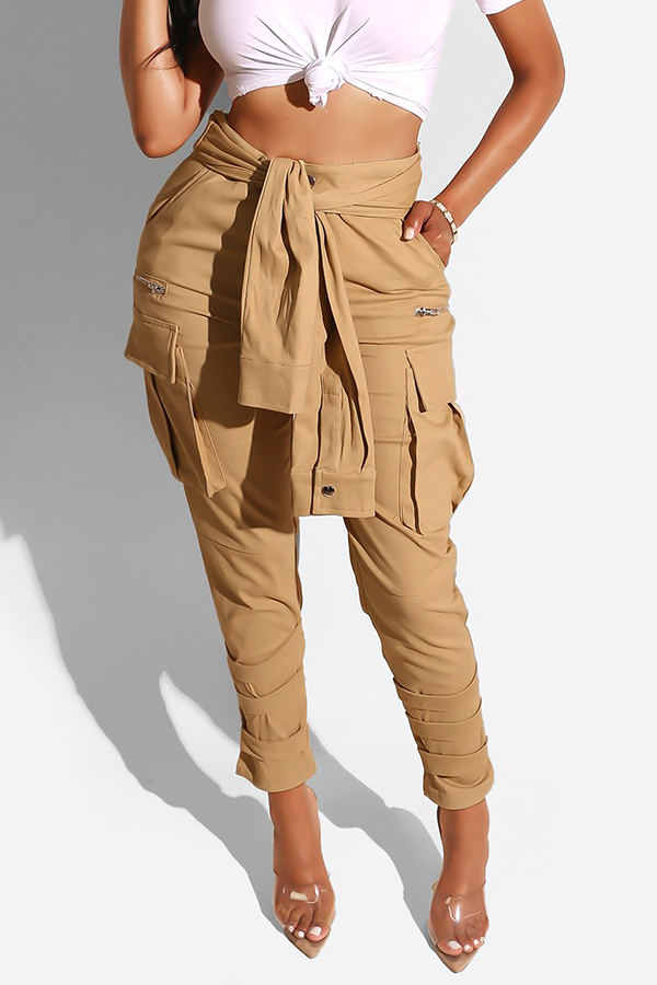 Lovely Casual High Waist Brown Pants