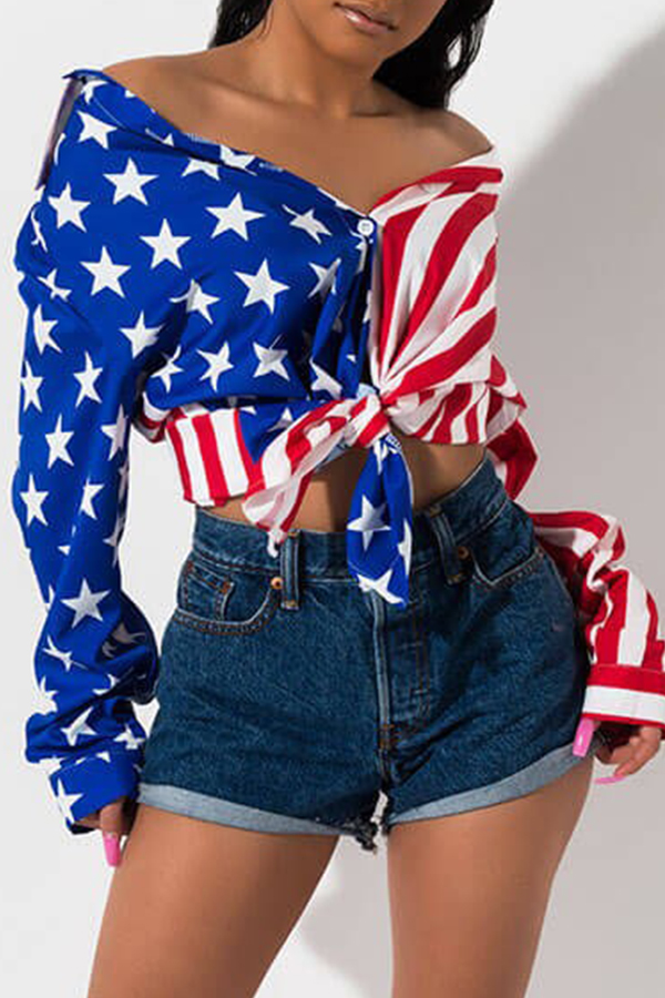 Lovely Independence Day Casual Printed Patchwork Multicolor Shirt