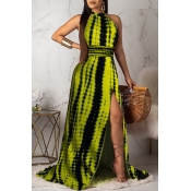 Lovely Stylish Halter Neck Printed Backless Side S