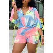 Lovely Casual Hooded Collar Tie-dye Blue Two-piece