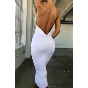 Lovely Sexy Spaghetti Straps Backless White Mid Ca