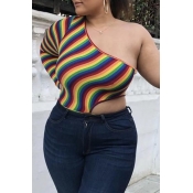 Lovely Sexy One Shoulder Striped Printed Multicolo
