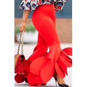 Lovely Stylish High Waist Ruffle Design Red Pants